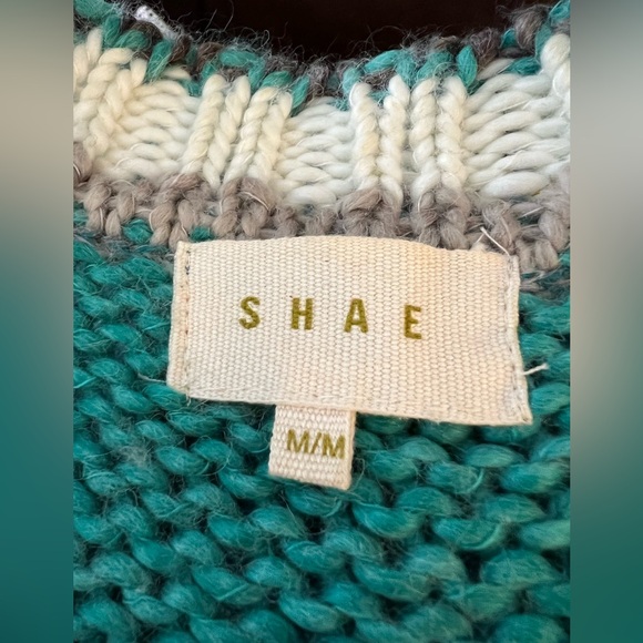 Anthropologie SHAE Teal, Gray & White Cardigan Sweater | Size M - Picture 7 of 9